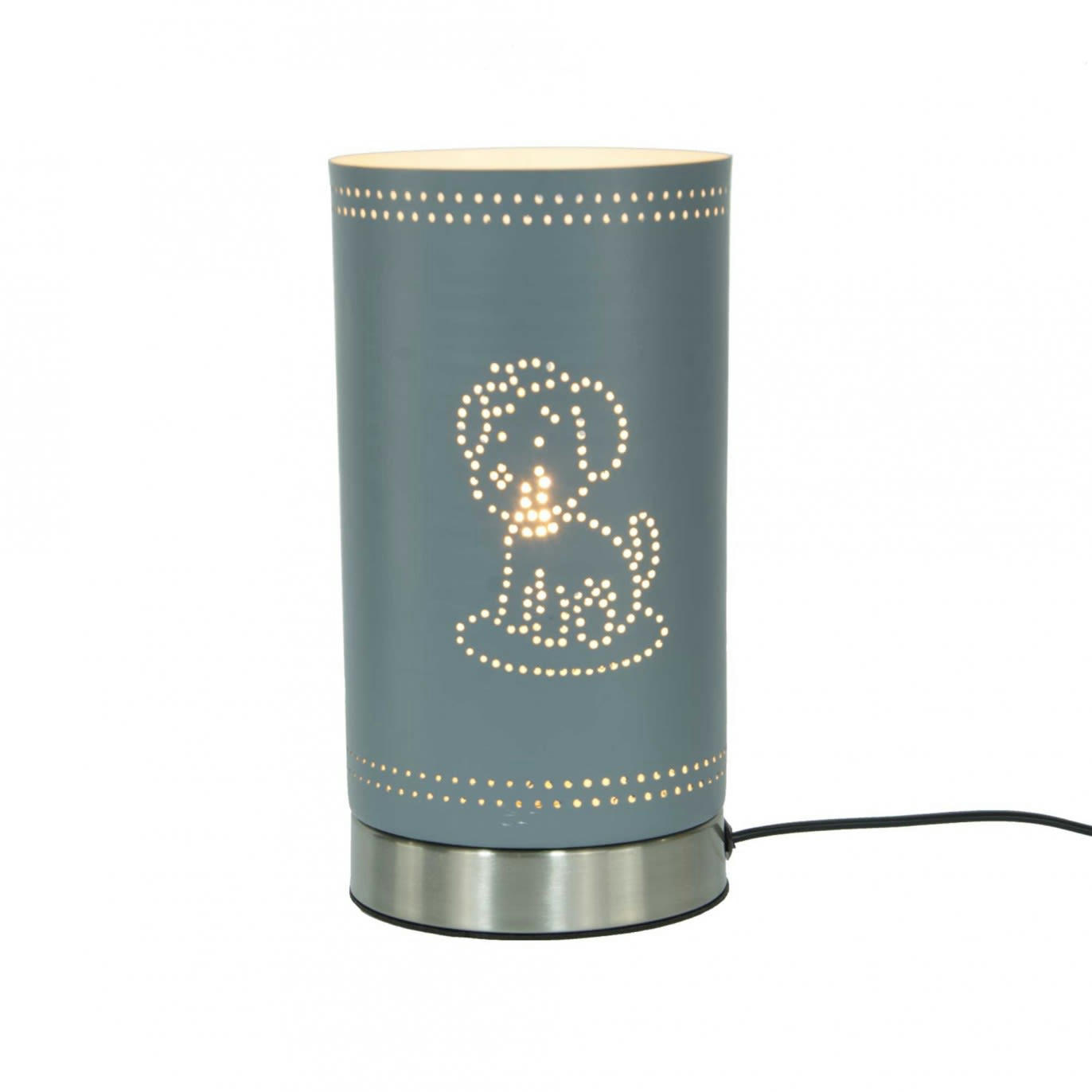 ULYSSE - Lampe tactile motif chien en métal perforé gris bleu