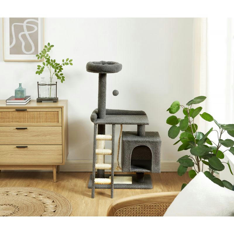 CALYPSO - Arbre à chat tissu bouclette gris foncé