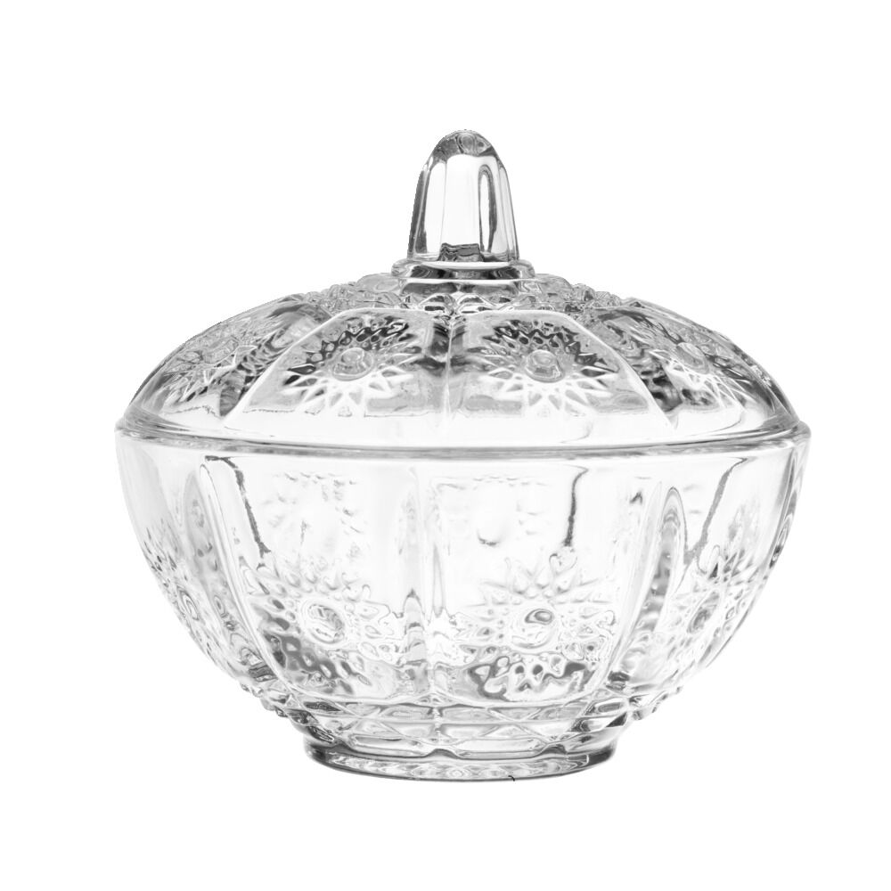 Coupelle en verre avec couvercle motif floral Ø12xH12cm