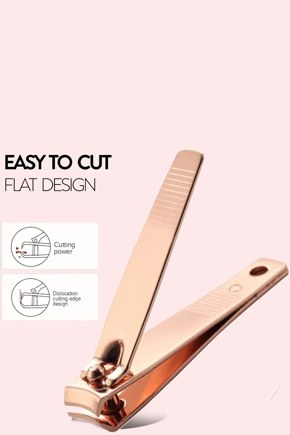 AQUARIUS Envie Nail Clippers Stainless Steel Rose Gold Ergonomic Manicure Cutter Set of 3