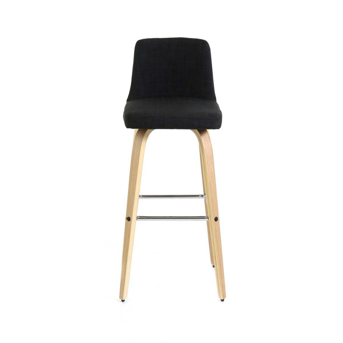 LETI - Chaise de bar design tissu gris foncé et pieds bois clair