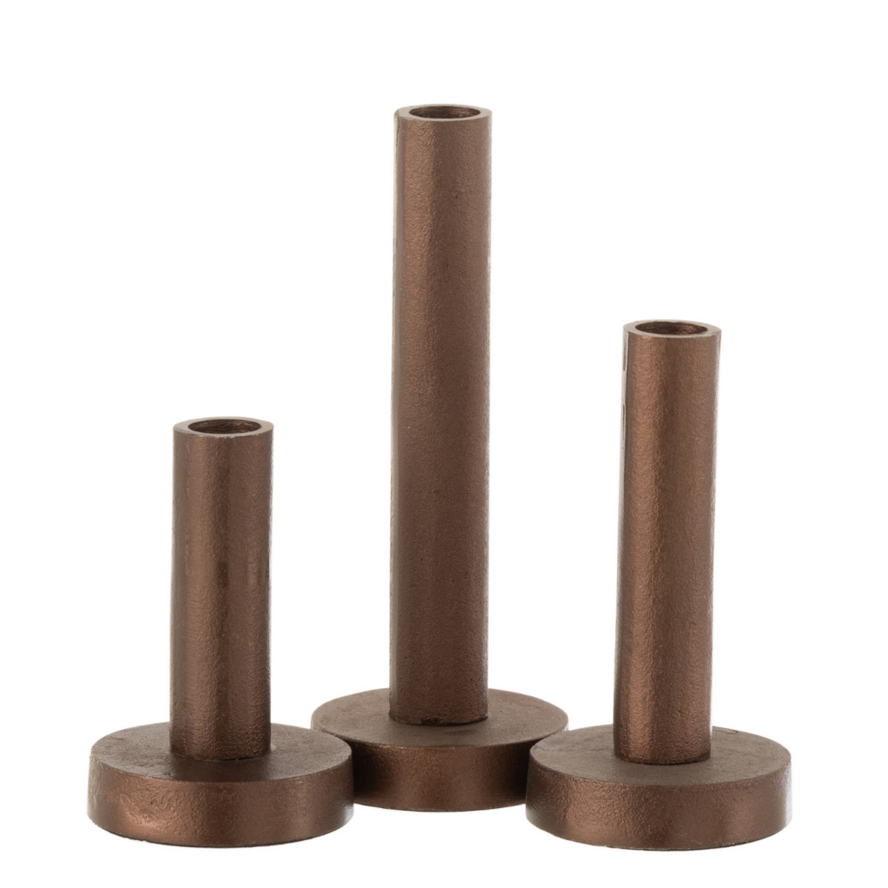 J-Line kandelaar Laag Modern - metaal - donkerbruin - 3 stuks