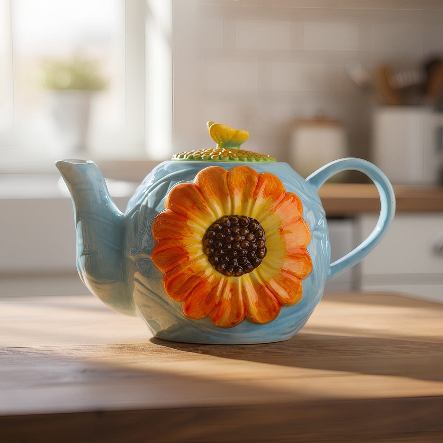 Teiera fiore azzurra 970 ml terracotta Florafruit