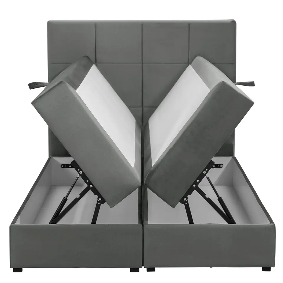 Boxspring met opbergruimte Liv geblokt - grijs - 120x200 cm