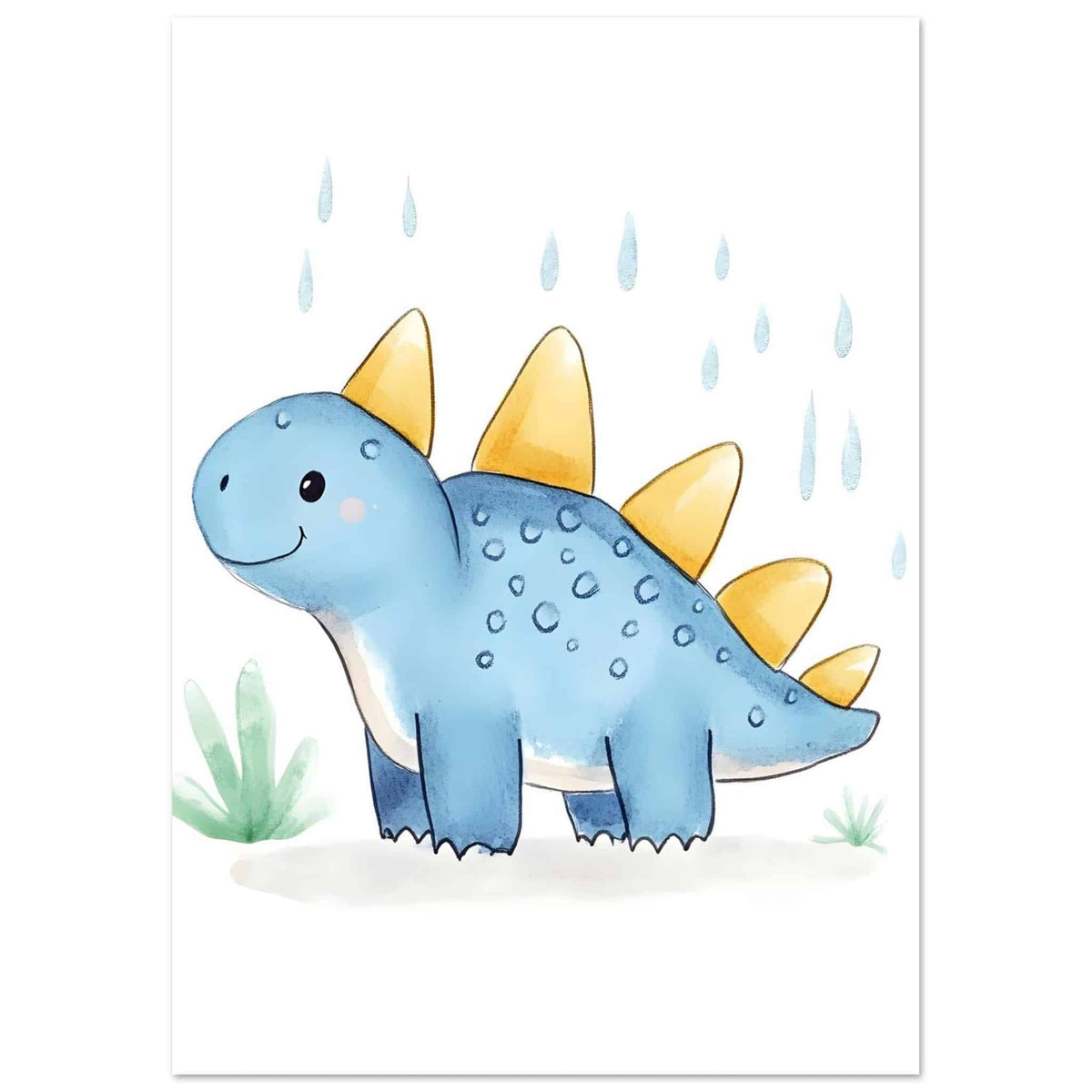 Artfulprints Blauwe dinosaurus  poster A4 21x29.7 cm