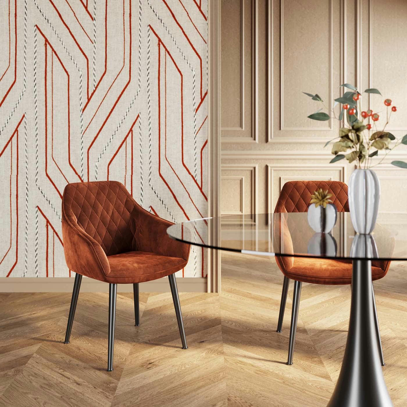 HARRY - Chaise avec accoudoirs en velours orange et acier