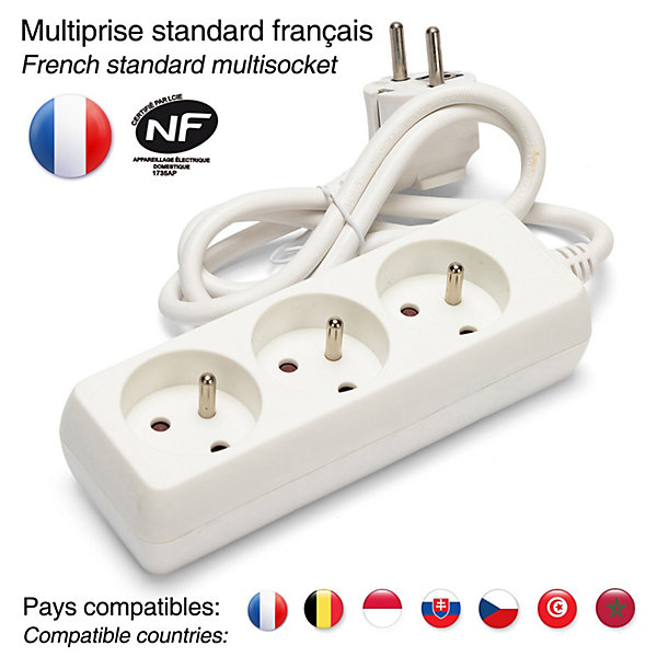 Bloc multiprise 3x16A, 1m H05VV-F3G1.0MM2, CE &NF
