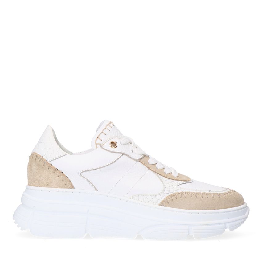 Manfield Witte leren sneakers met suède details