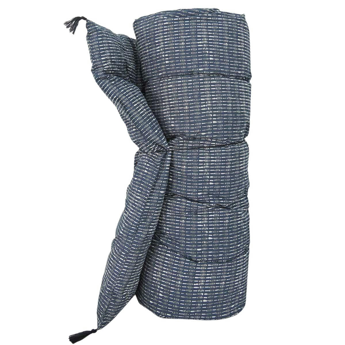 TESSA - Edredon sur-matelas en coton block print imprimé blanc sur fond bleu