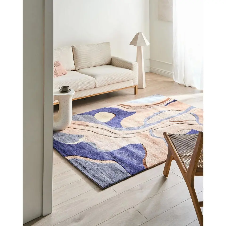 ALMORA - Vloerkleed - Beige/Blauw - 160 x 230 cm - Wol/Viscose