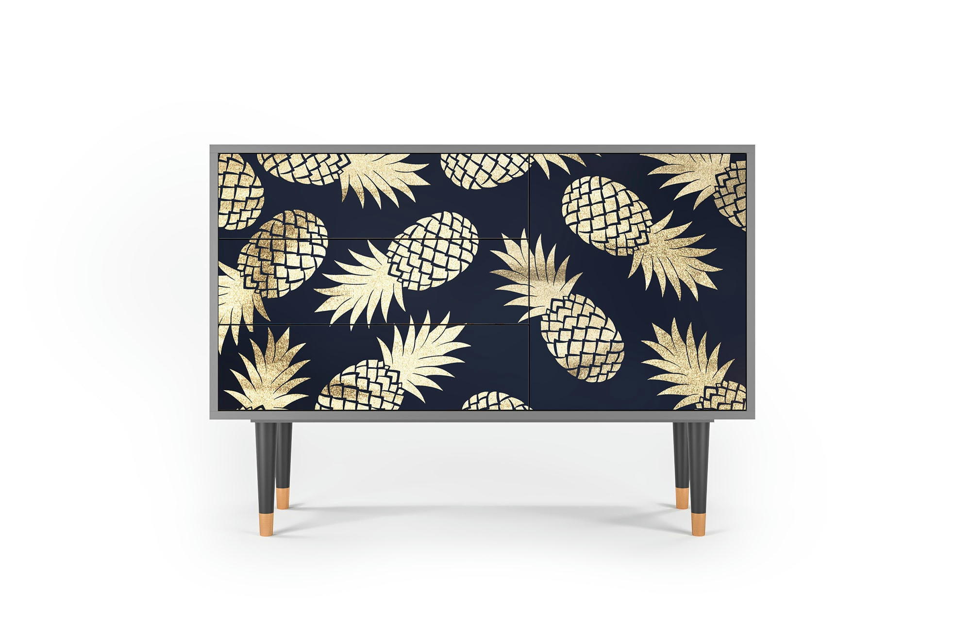 SUNNY PINEAPLE - Buffet  bleu et jaune 3 tiroirs et 1 porte L 115 cm