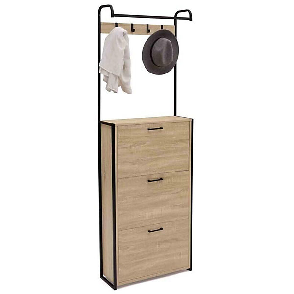 Meuble à Chaussures Bois Hêtre   Rangement Vestiaires   3 Portes Style Industriel