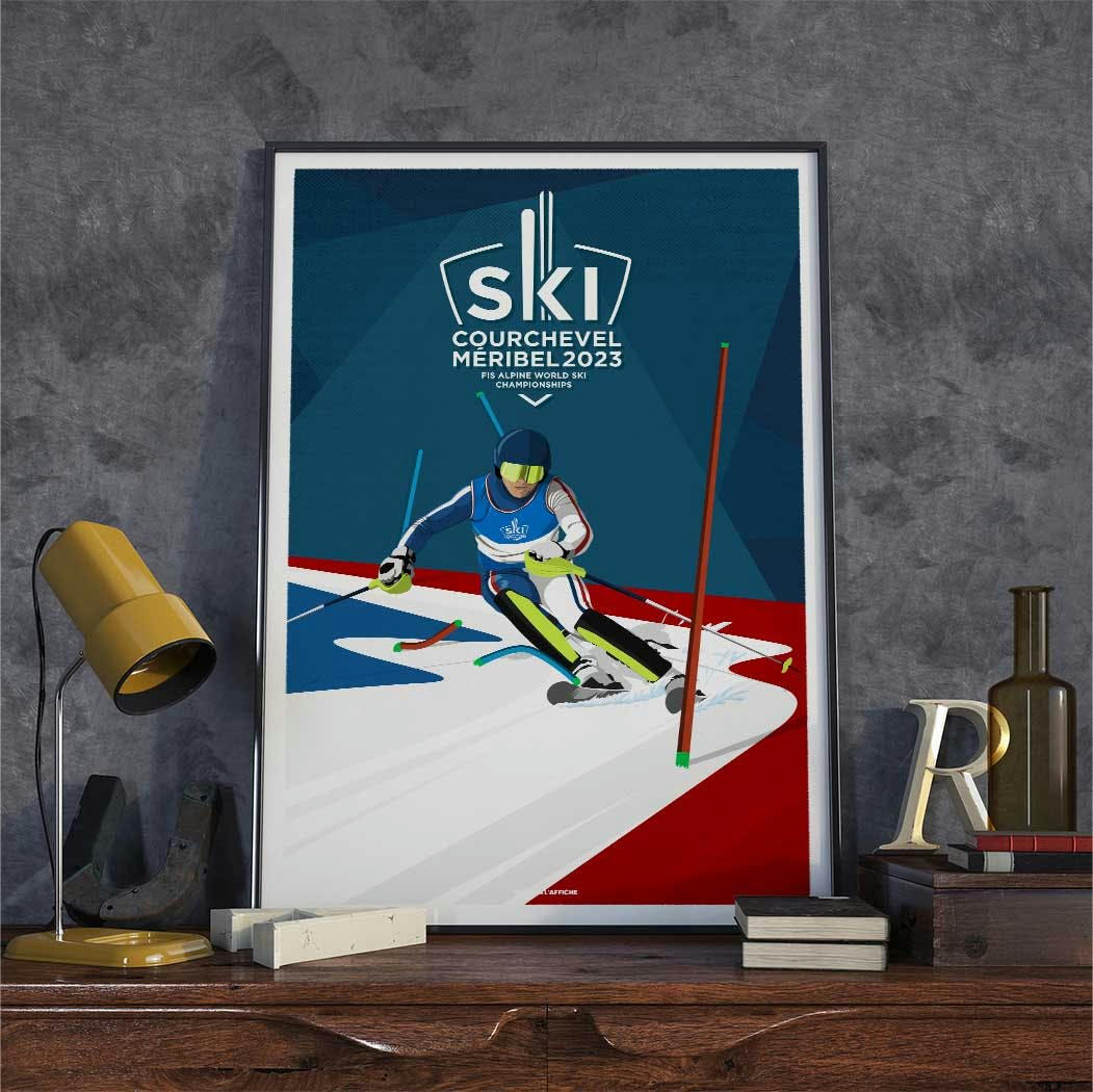 SKI - Affiche Ski - Courchevel Méribel 2023 Slalom 30x40cm