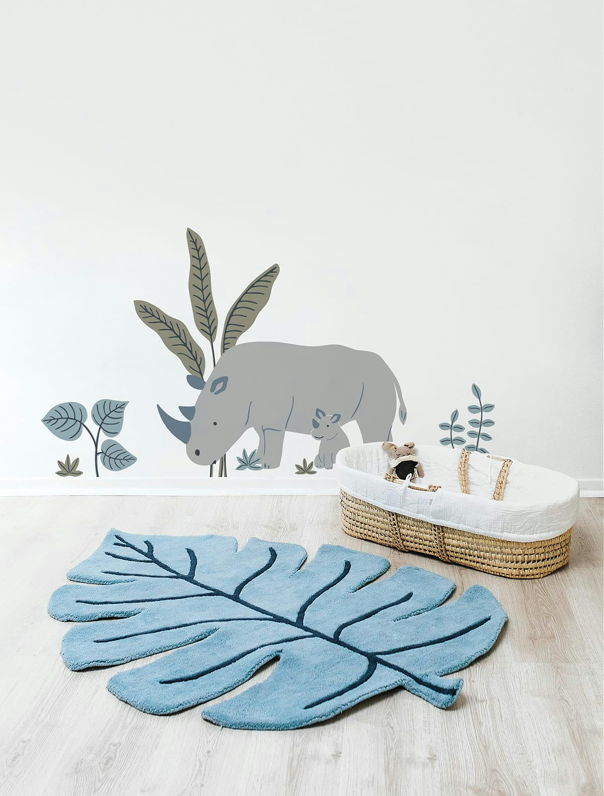 TANZANIA - Tapis feuille Tanzania en Coton Bleu