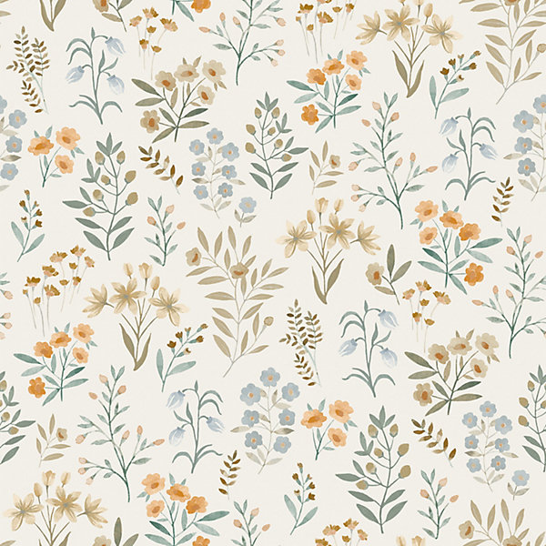 Papier peint vinyle intissé fleuri beige, jaune L.53 x l.1005 cm Grandeco Poésie