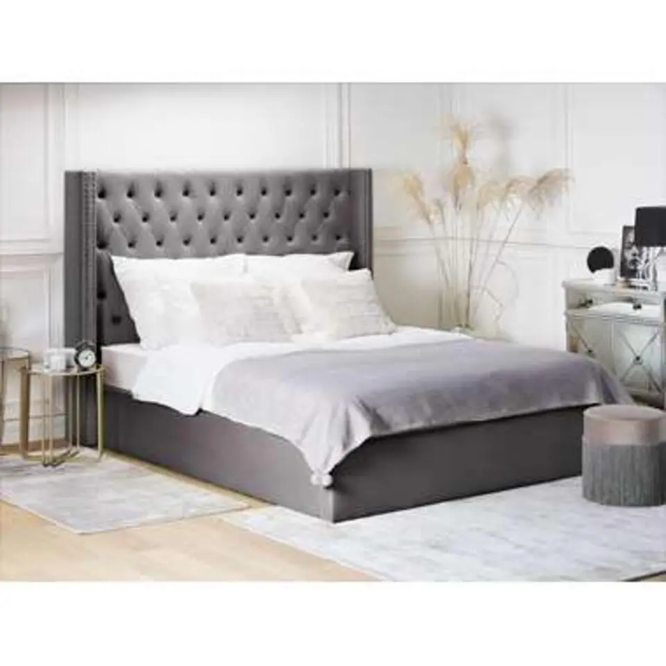 LUBBON - Bed met opbergruimte - Grijs - 180 x 200 cm - Fluweel