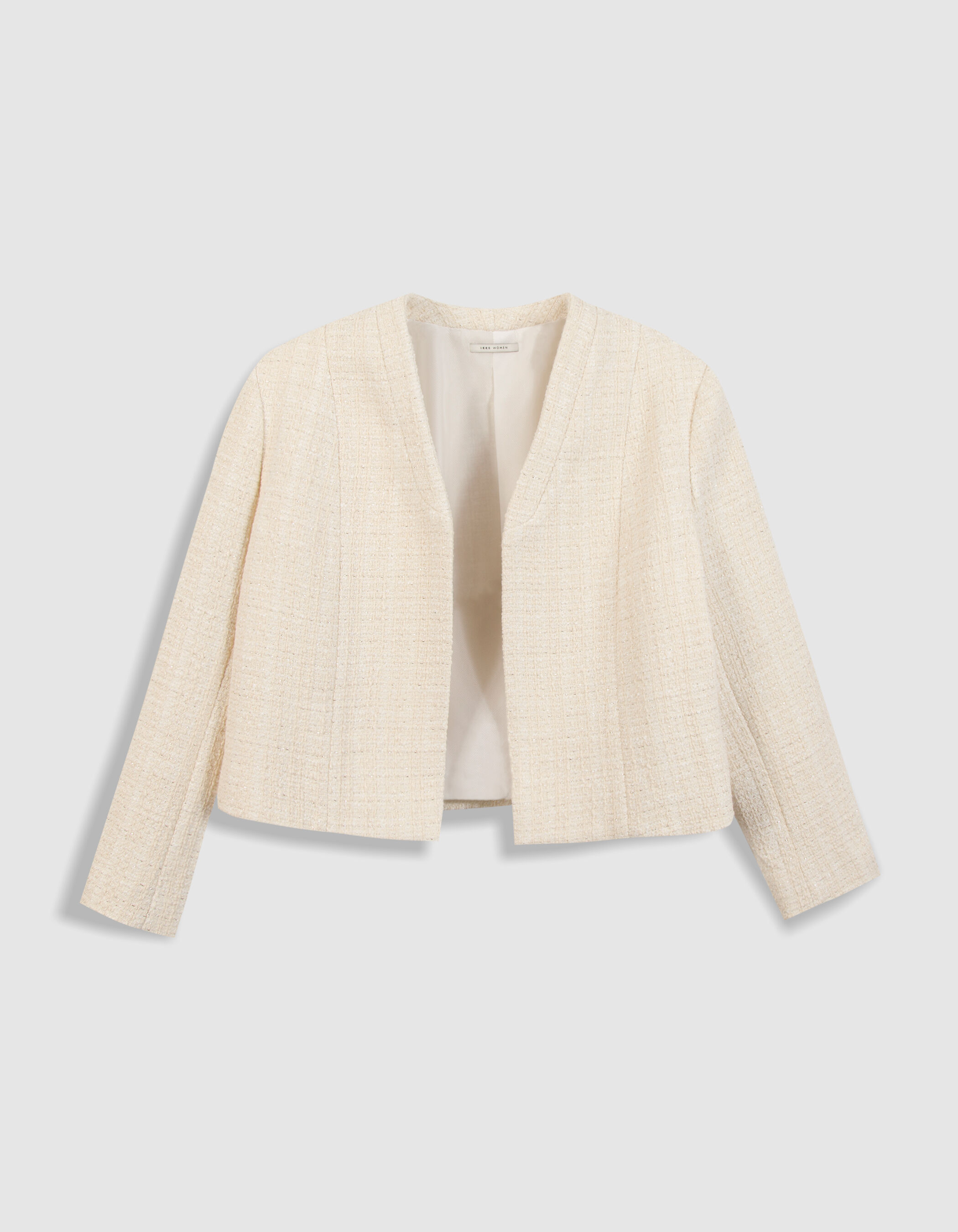 Veste boléro blanche effet tweed manches 7/8e Femme