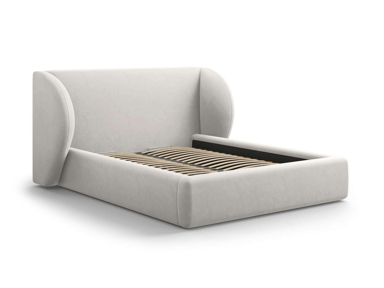 MILEY - Lit coffre avec tête de lit 160x200cm en tissu velours argent