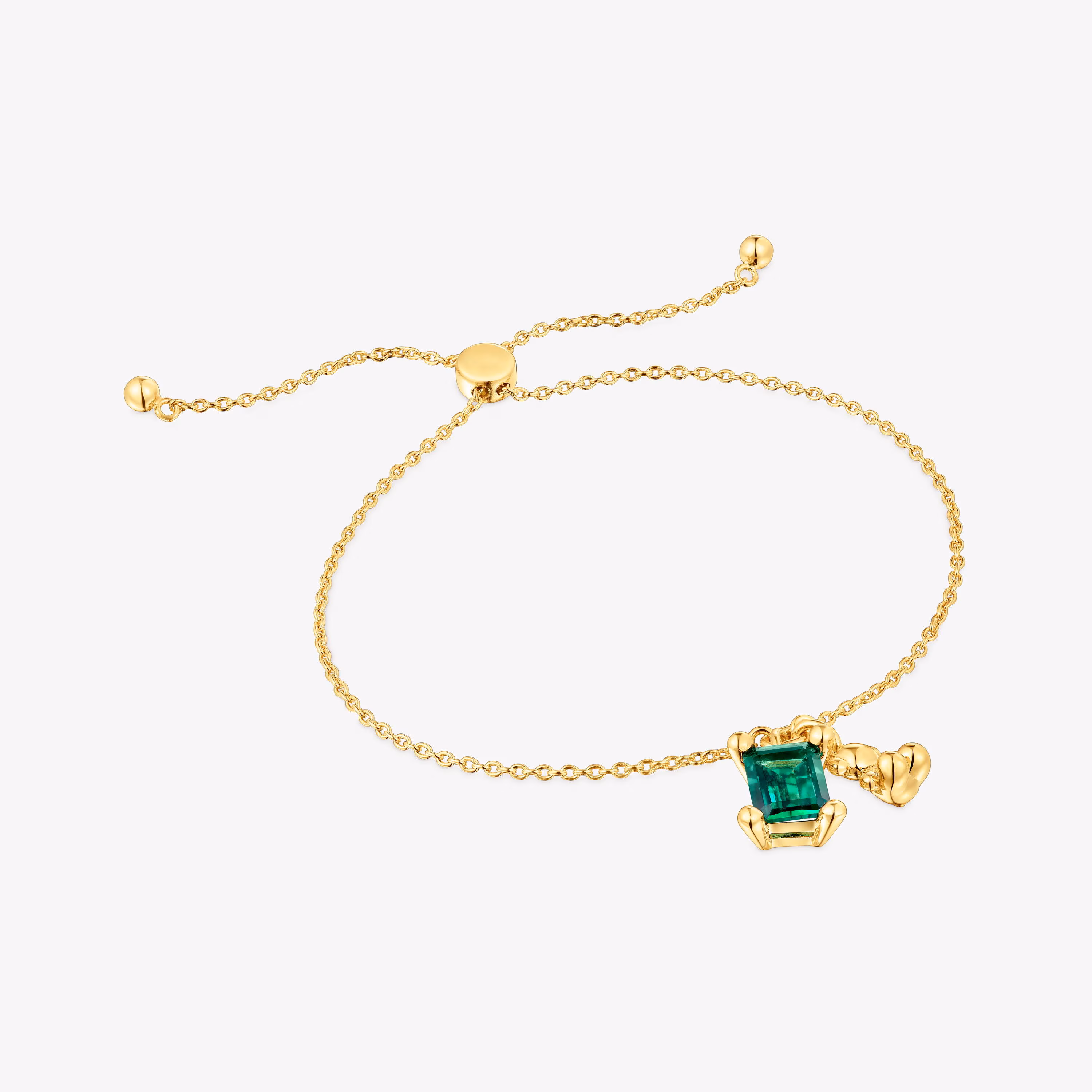 Pulsera cadena motivo oso con baño de oro 18 kt sobre plata y esmeralda creada en laboratorio Bold Bear LGG