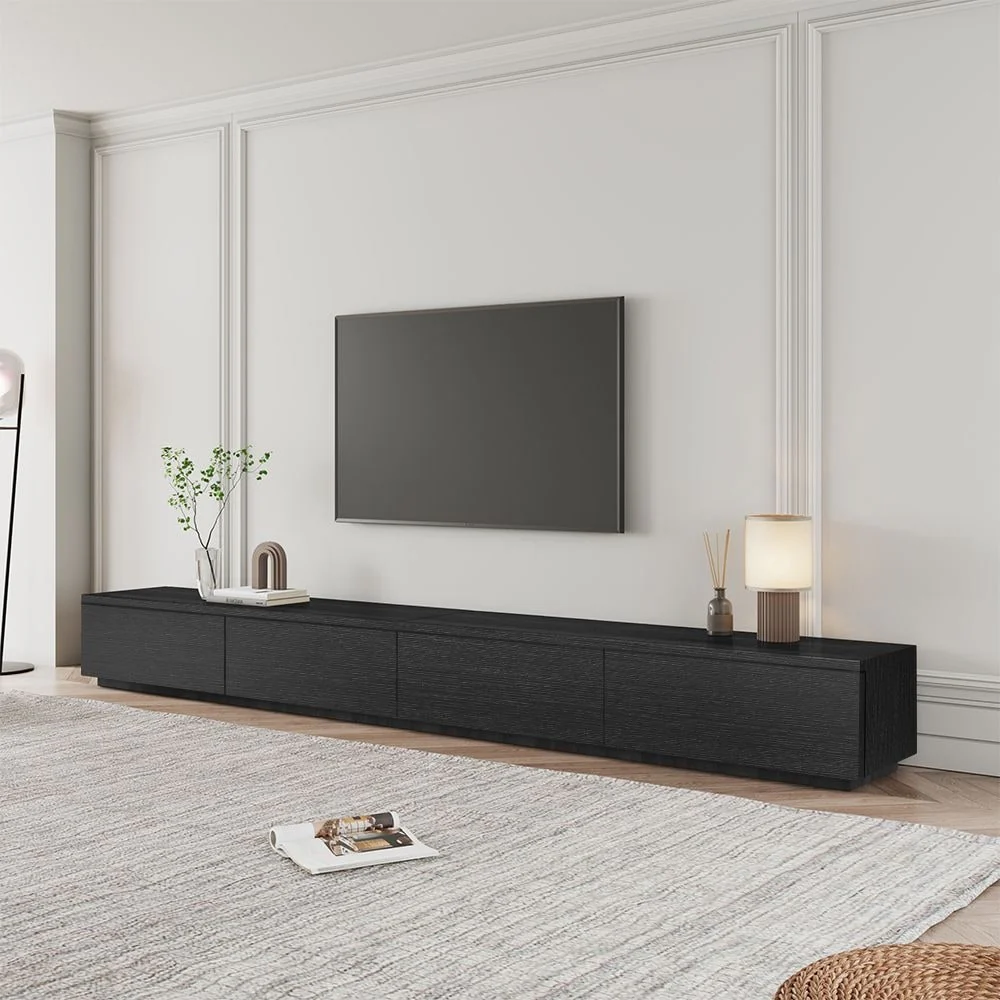 Minimalist Wood TV Stand with 4 Drawers, Modern Long Media Console for up to 100 Inch, Fully Assembled