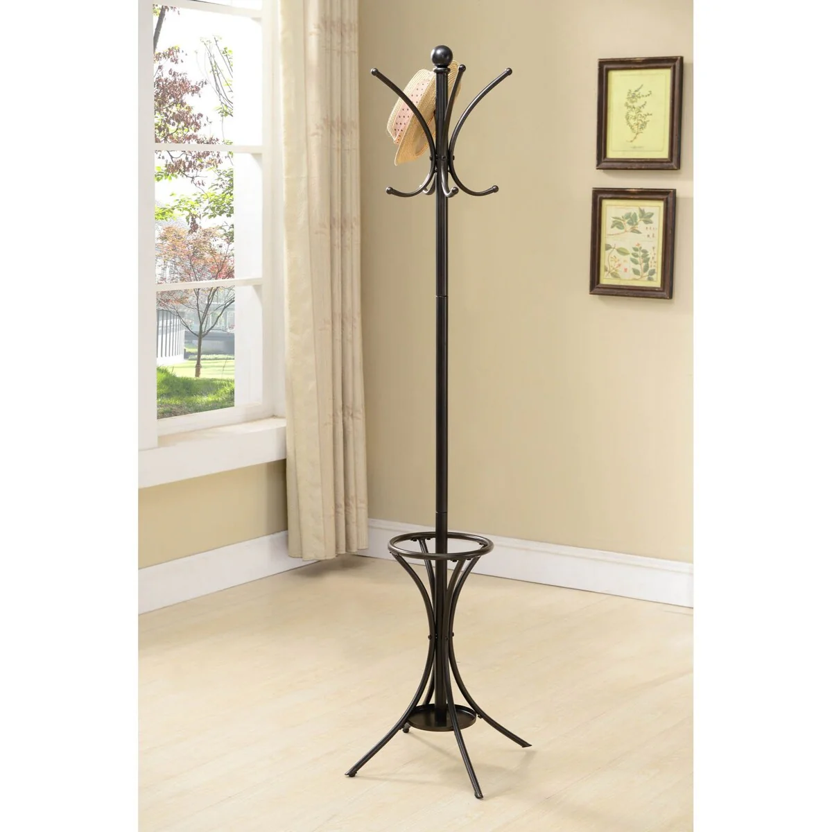 Pilaster Design Pewter Metal Hamaisim Hat & CoatRack w/ UmbrellaHolder - 14Wx14Dx69H