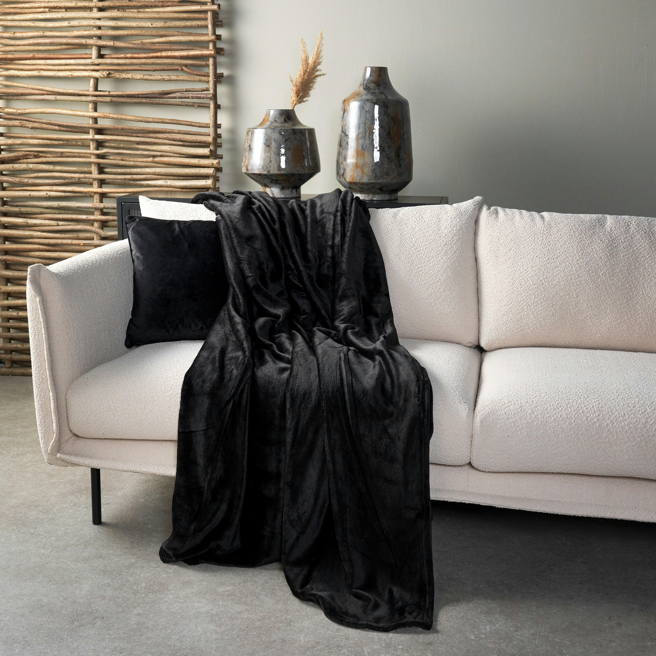 CHARLIE - Plaid noir fleece 200x220 cm uni