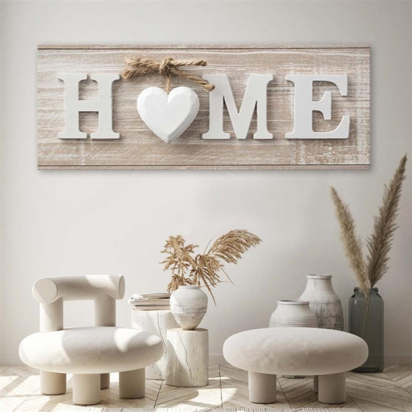 Feeby Obraz na płótnie Napis Home z sercem 90x30