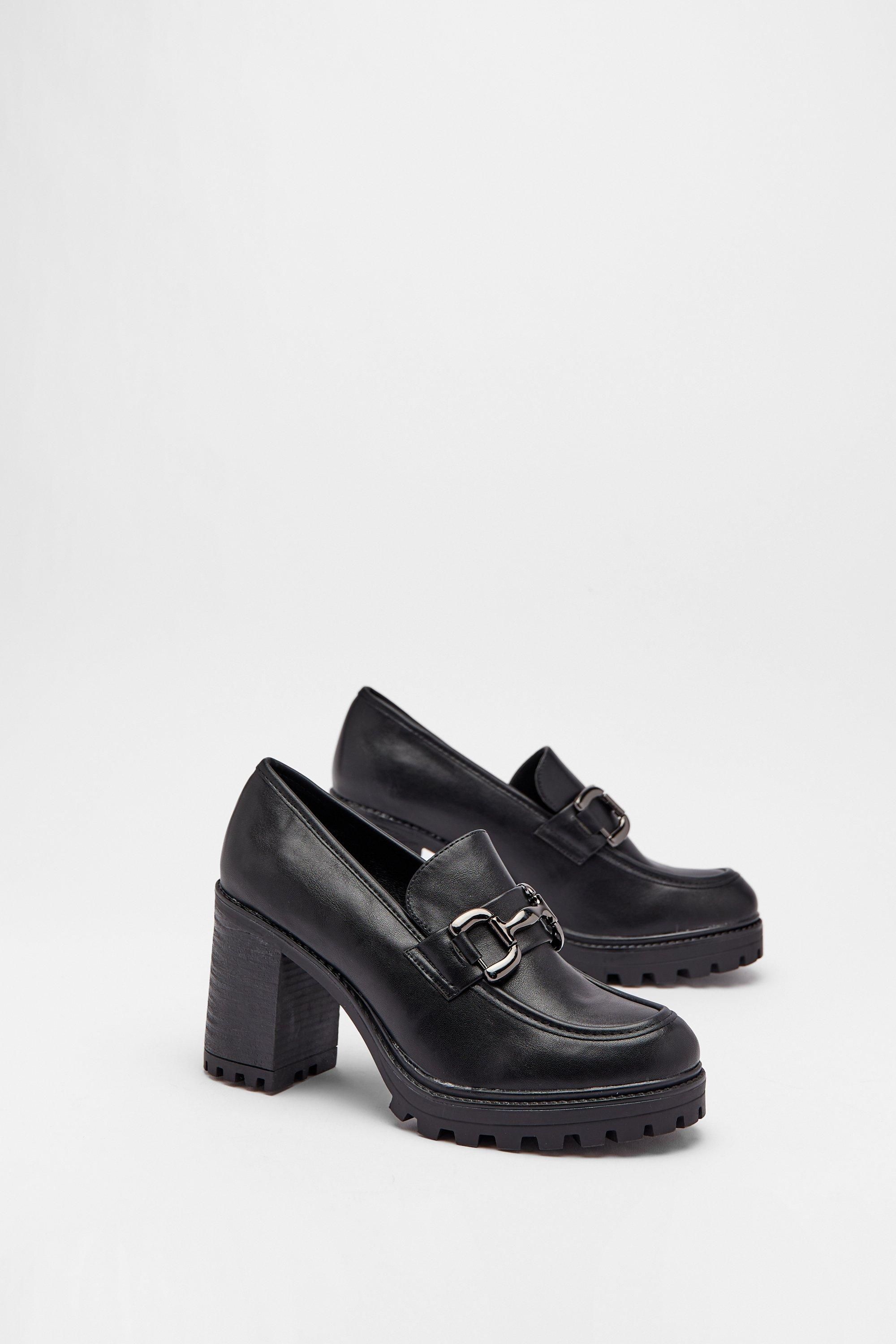 Warehouse Faux Leather Block Heel Loafer
