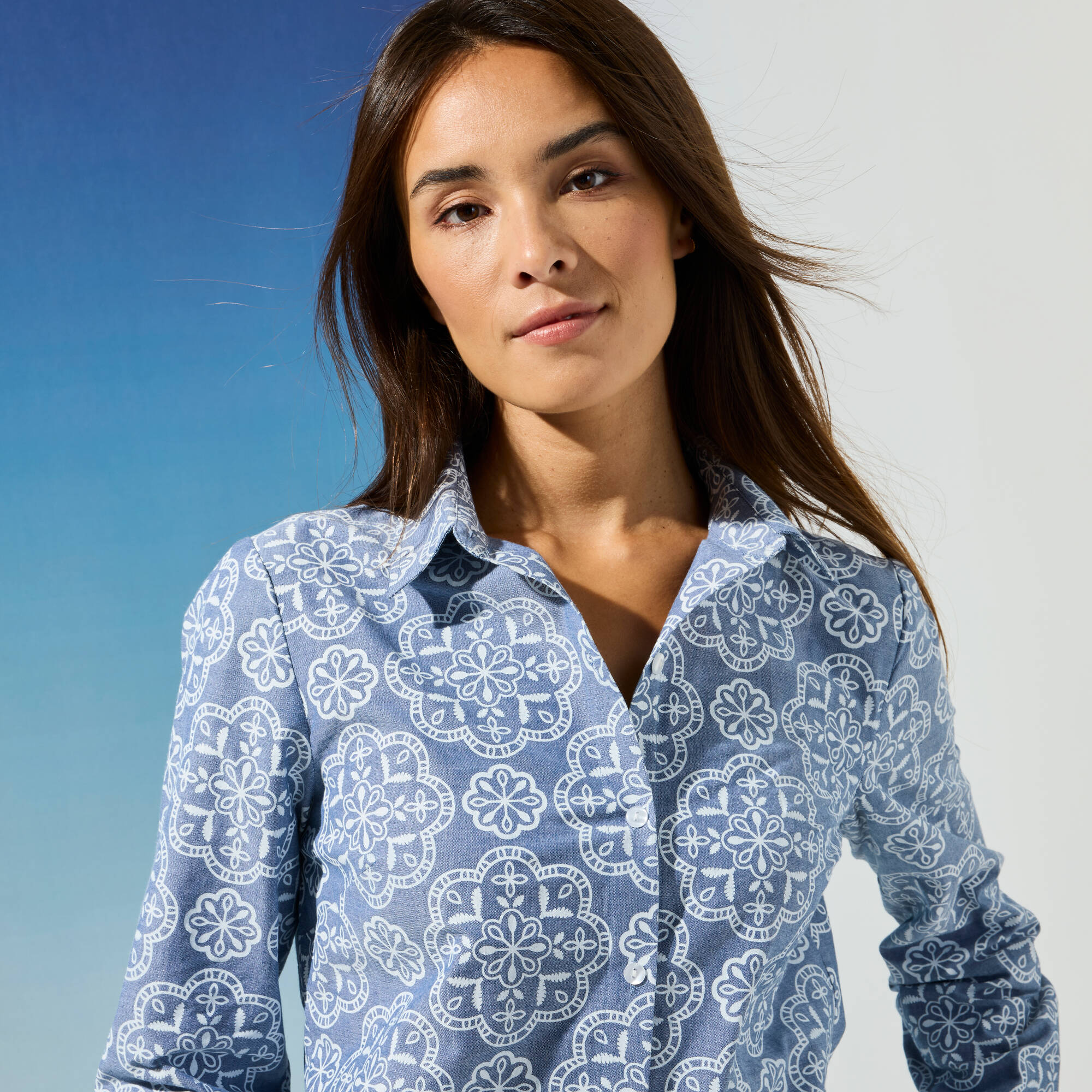 Chemisier chambray imprimé