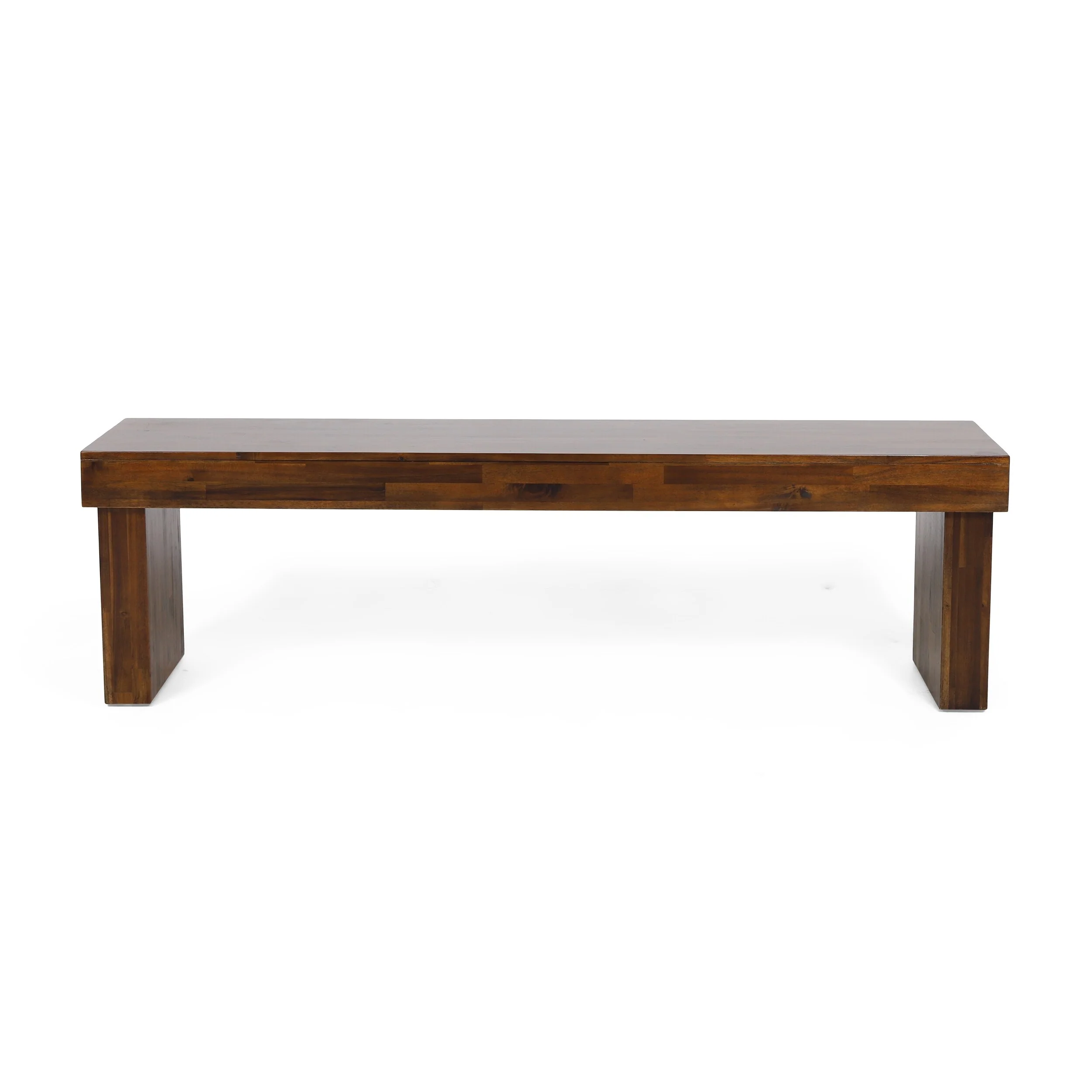 Gidi Dining Bench Set of 2, Dark Brown Acacia Wood, Heavy Solid Wood Legs