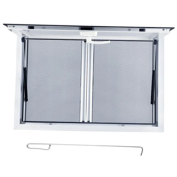 Concession Window 36W x 36H Aluminum Alloy Food Truck Service Window with Sliding Screens  Awning Door, Hydraulic Lift, Locking Mechanism, Versatile for Catering