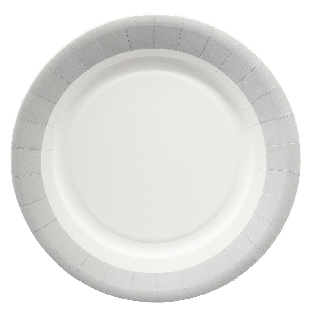Lot de 10 assiettes en carton Ø18 cm à bord gris