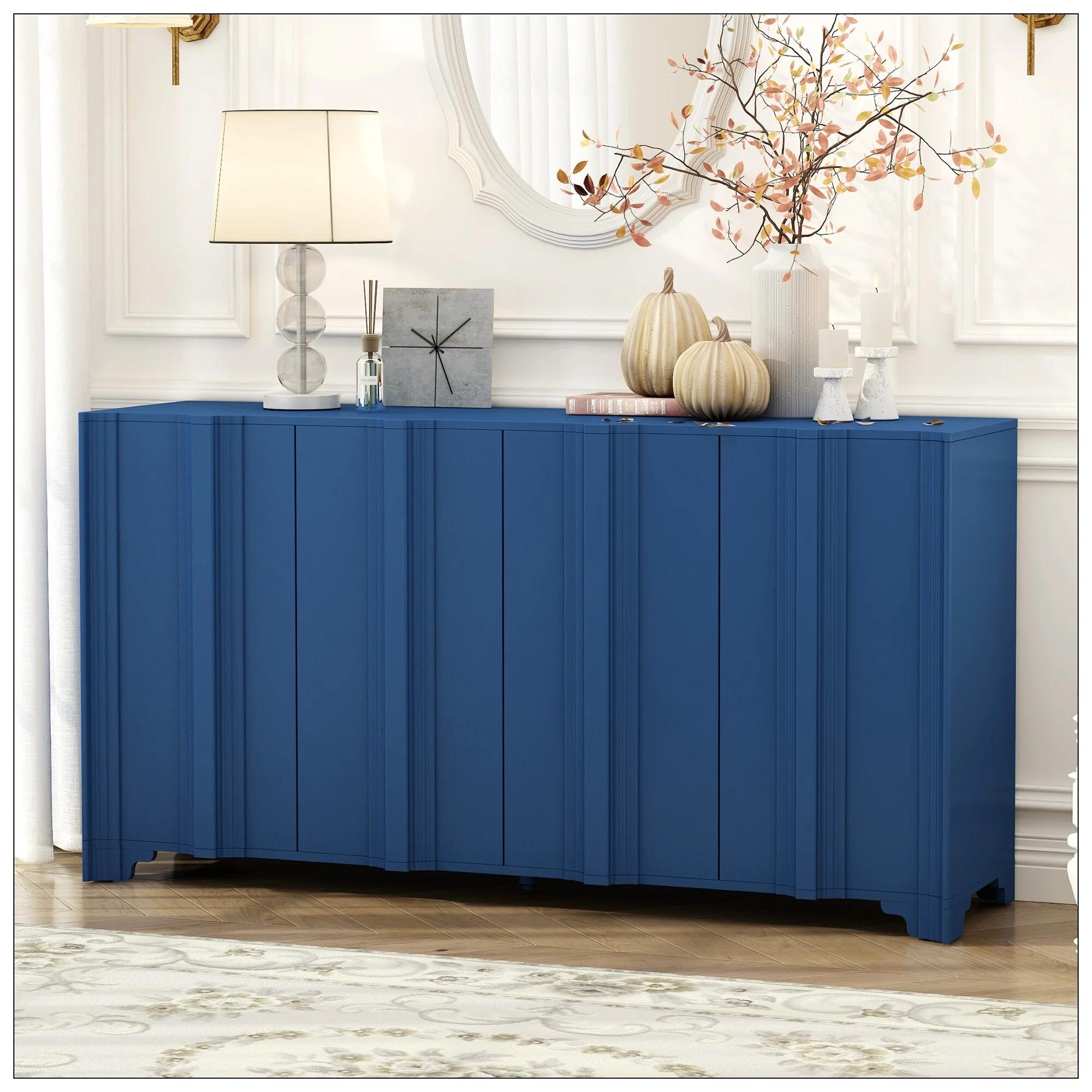 Sophisticated 4-Door Sideboard Adorned with Intricate Linear Accents