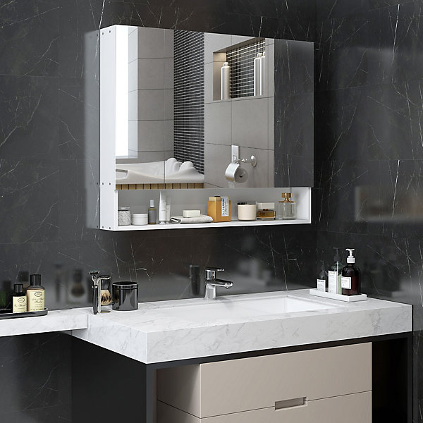 Armoire miroir salle de bain 3 portes 5 étagères, niche - 90 x 15 x 75 cm - blanc