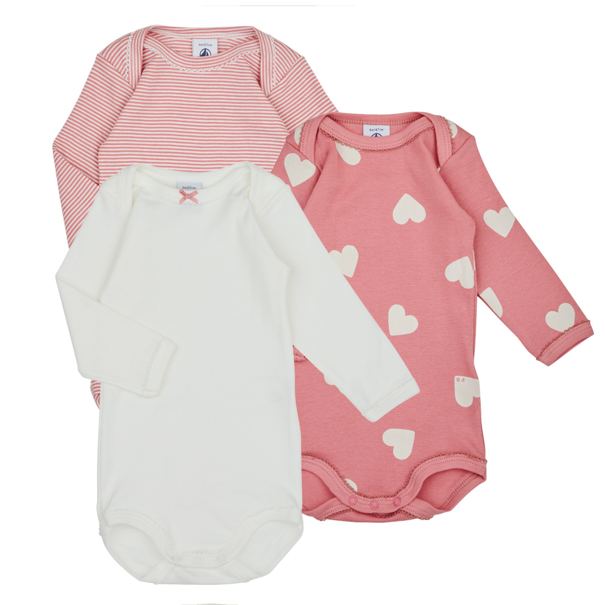 Petit Bateau - BODY US ML COEUR PACK X3 - Pink