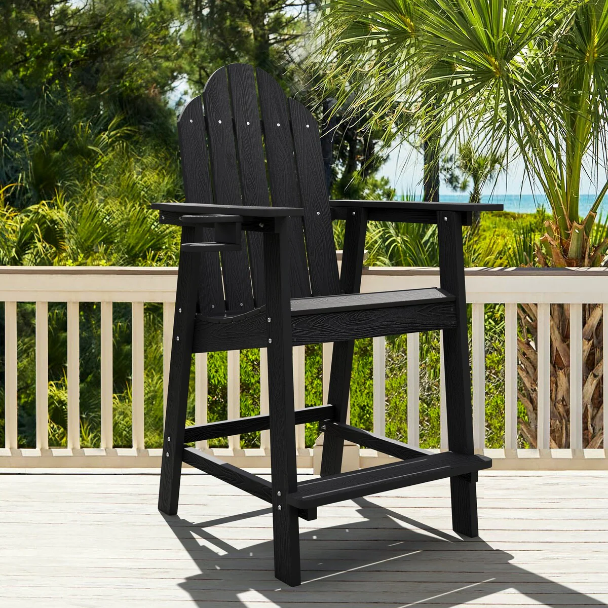 LUE BONA Outdoor All Weather Resistant Plastic Bar Height Adirondack Chair with Cup Holder
