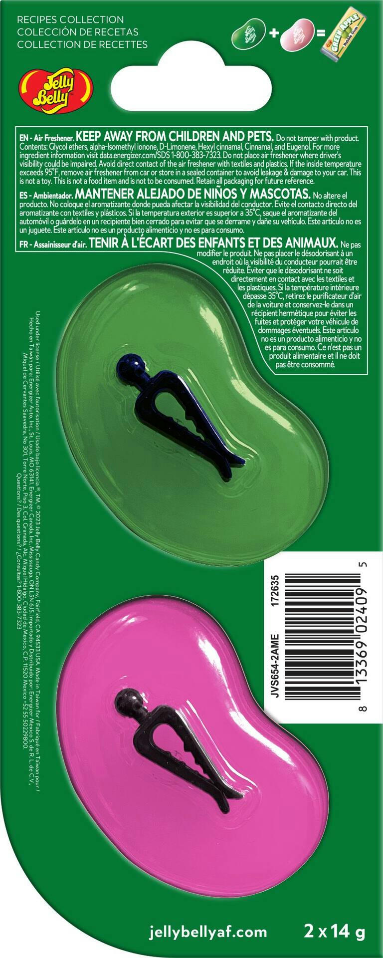 Jelly Belly Green Apple Bubble Gum Duo Mini Vent Clip Air Freshener, 2-pk