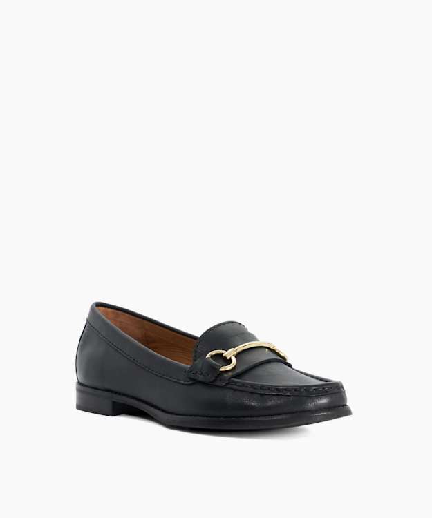 Glenny Black - Wide Fit Snaffle Trim Loafers