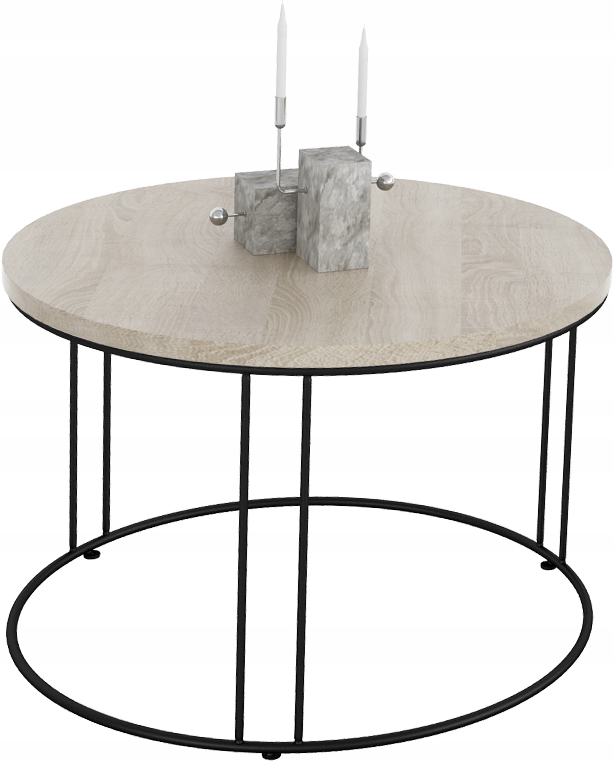 Okrągły Stolik Kawowy Z Drutu Do Salonu Loft 55x55x37 Czarny Dąb Sonoma