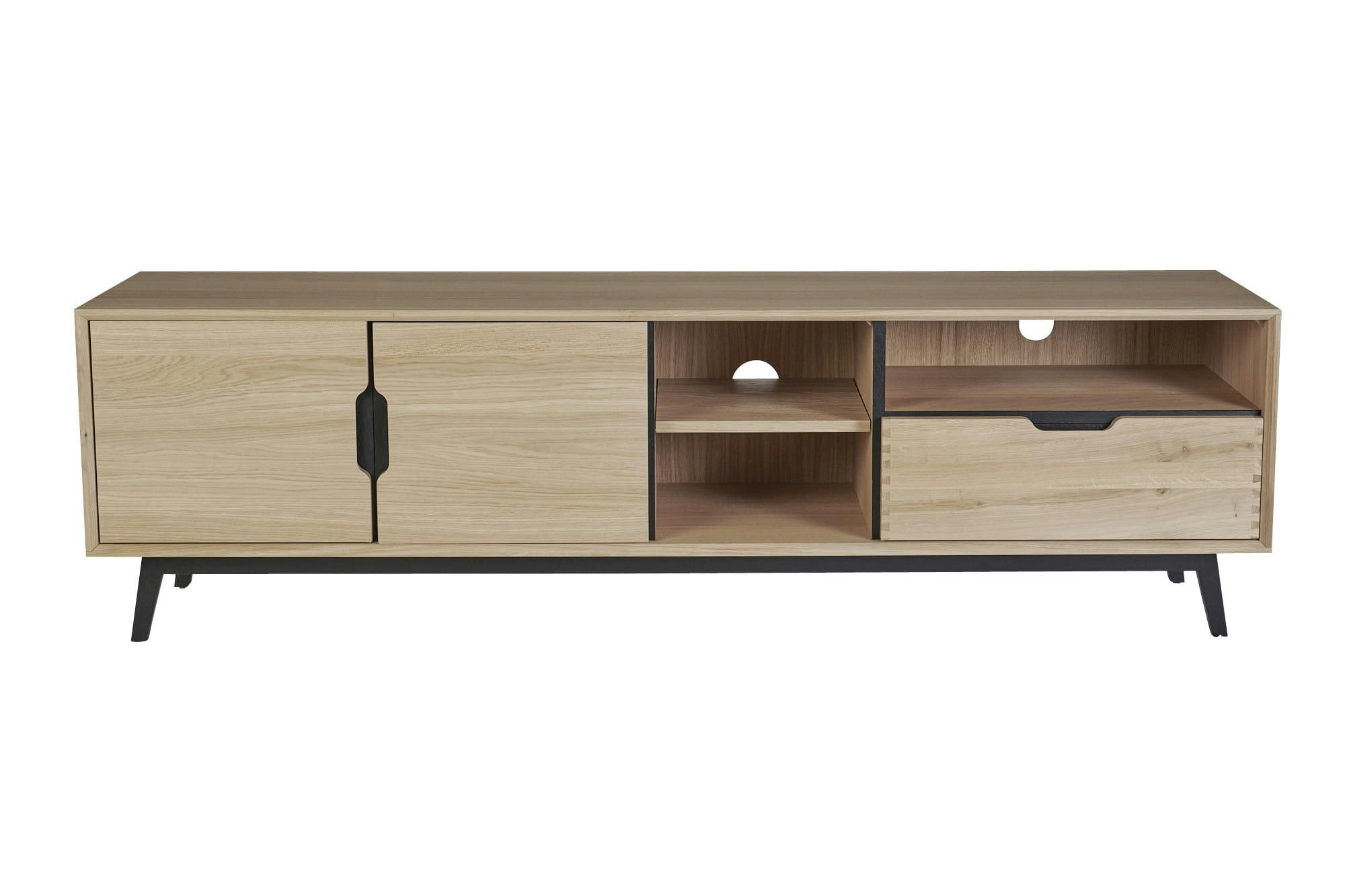 JOYCE - Meuble TV bas nordique en bois 3 portes 3 niches