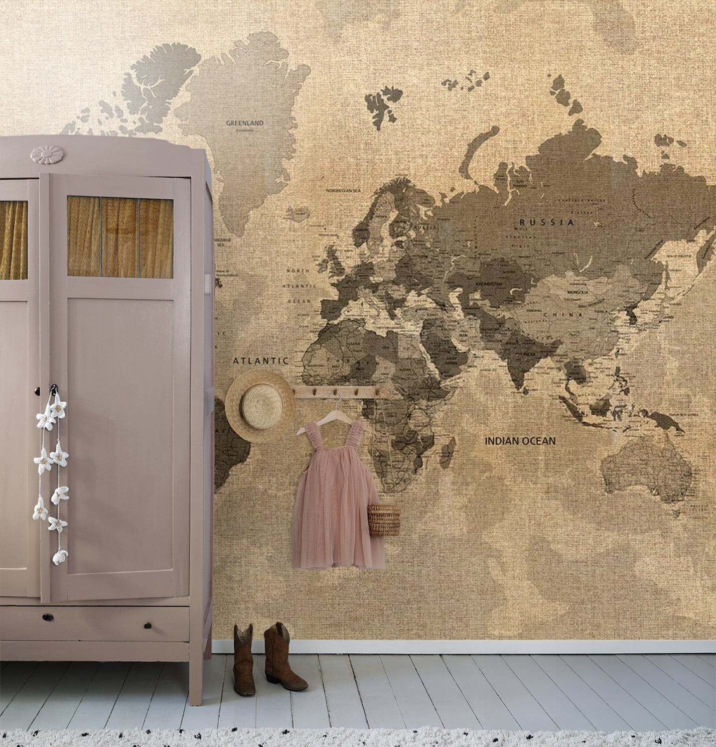 Sanders & Sanders fotobehang wereldkaart beige en bruin - 375 x 270 cm - 600498