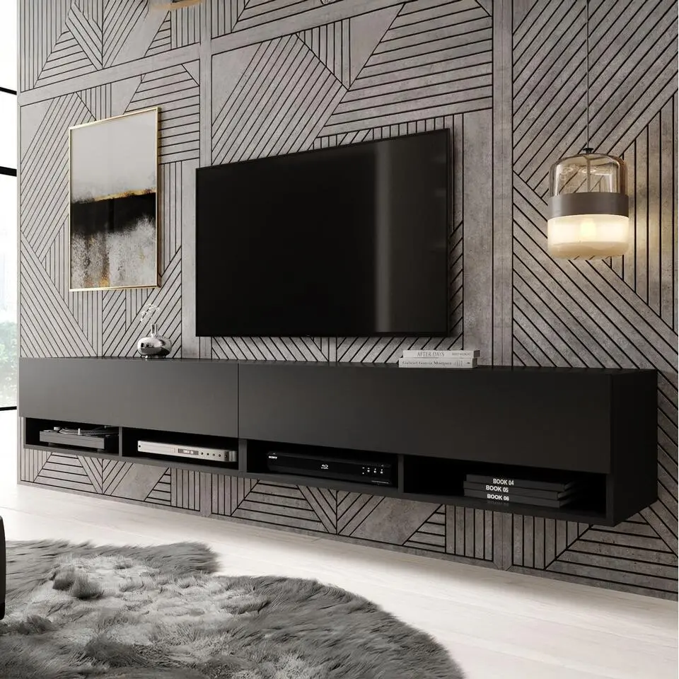 Meubella - TV-Meubel Asino - Mat Zwart - 200 cm