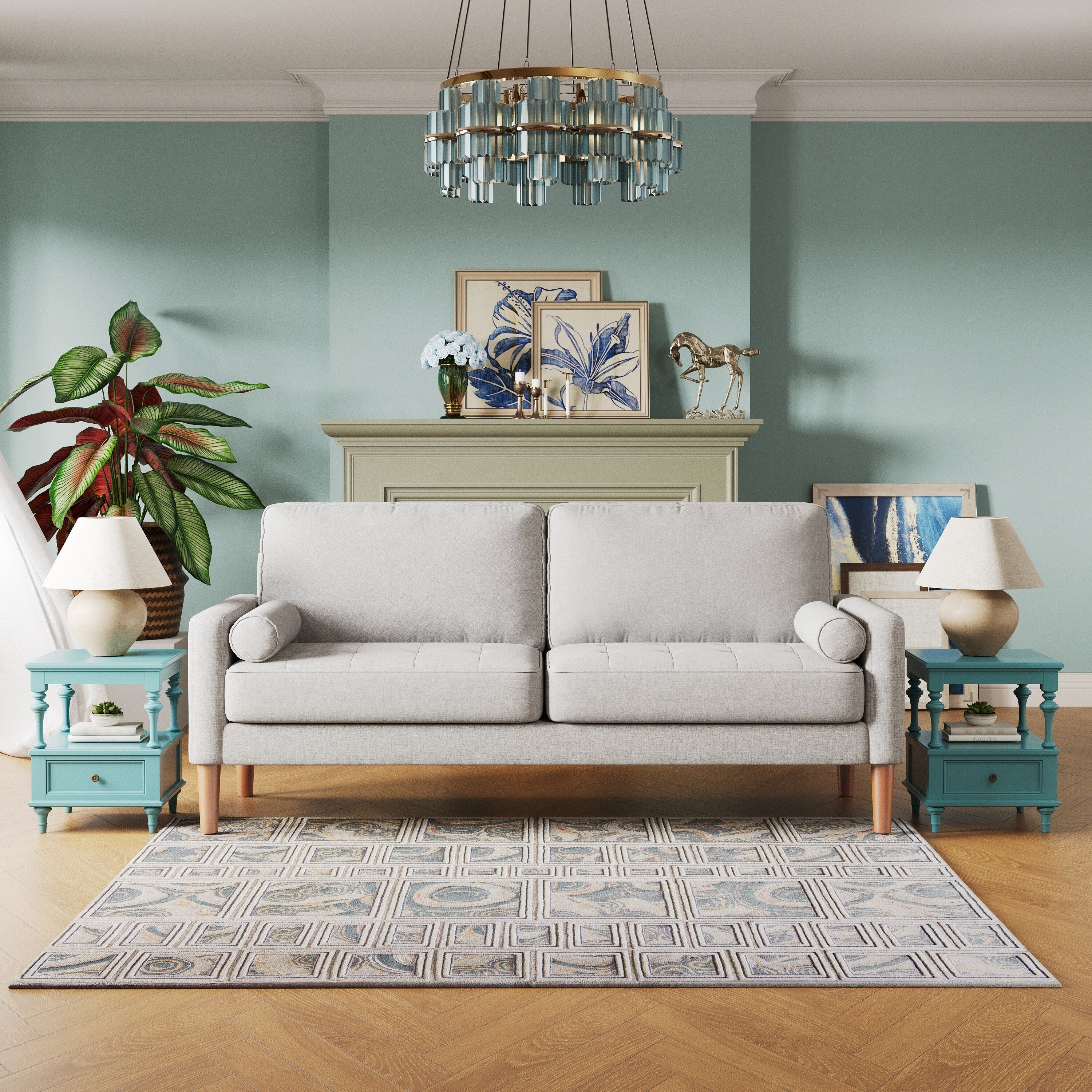 Grey 67.7'' Upholstered 3-Seater Sofa with Solid Wood Frame, High-Density Foam Cushions, and Tool-Free Assembly