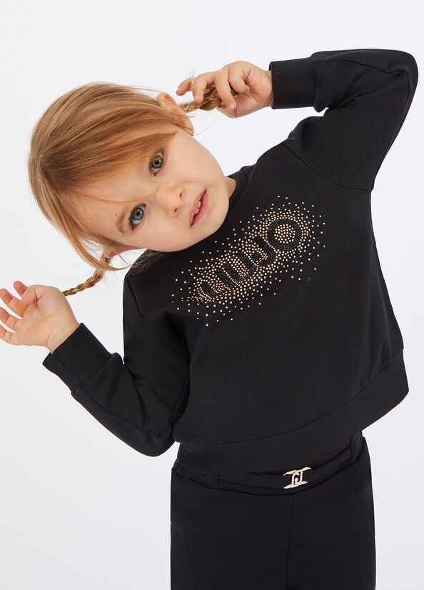 Felpa in cotone con logo e strass