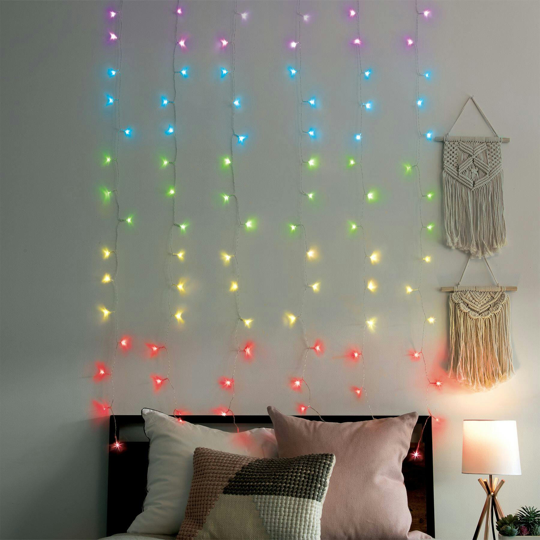 West & Arrow Merkury Cascading Curtain String Lights, 96 LEDs, Rainbow