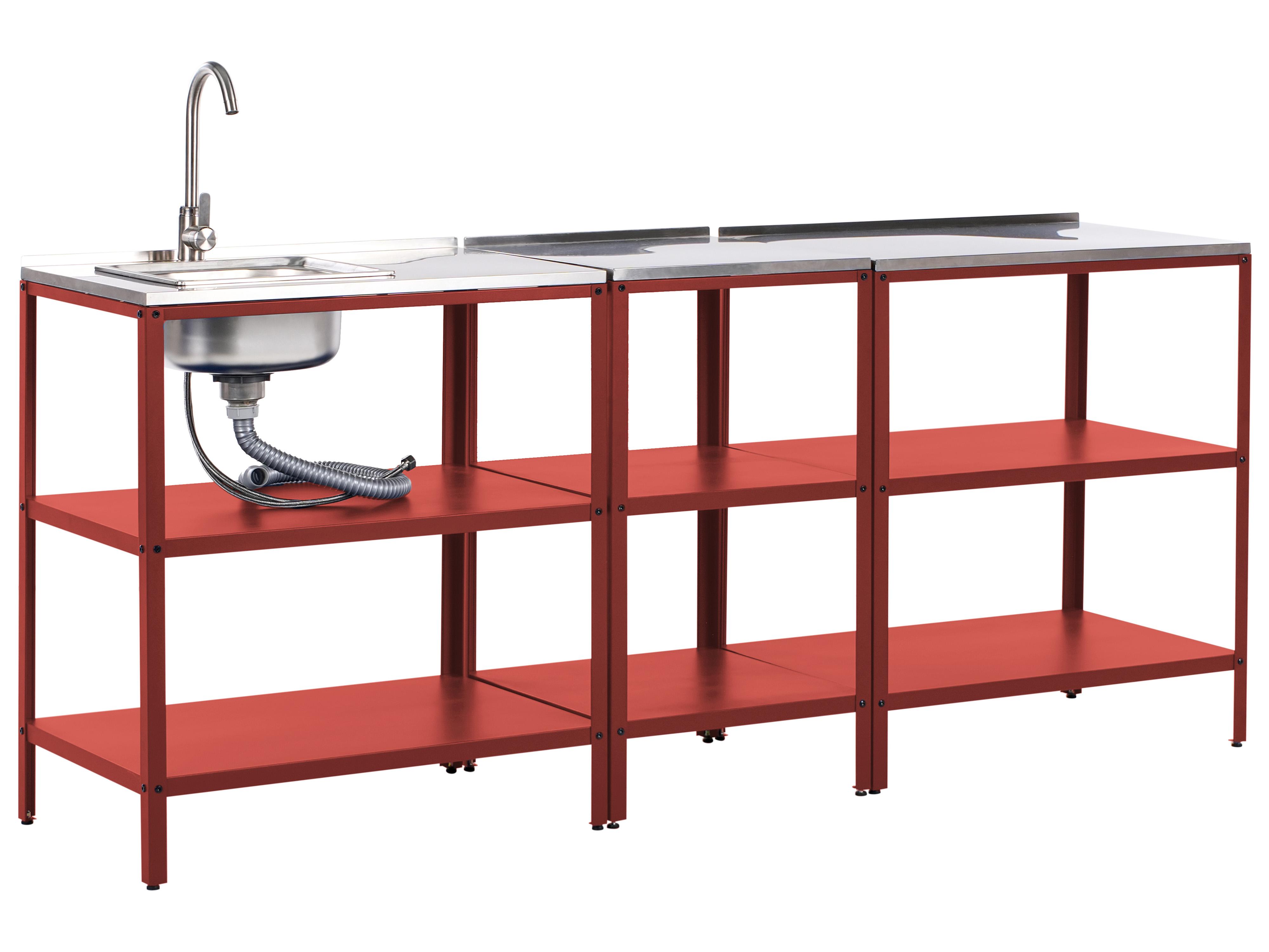 2 Piece Outdoor Kitchen Set with Sink VILAMA Metal Red