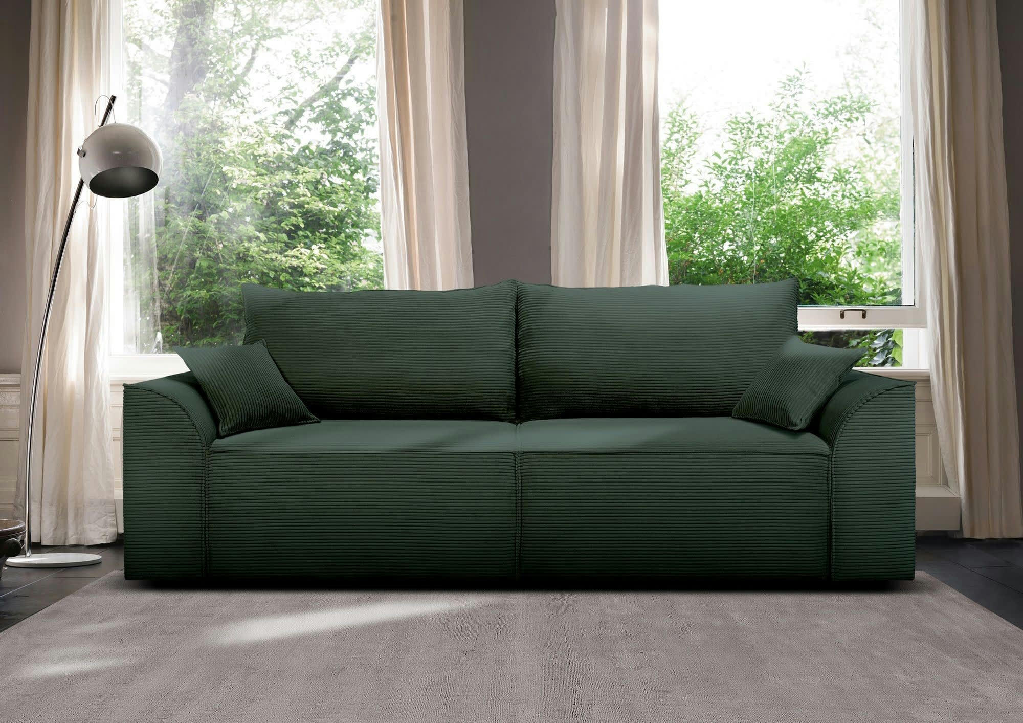 ALPHA - Canapé droit convertible 3 places  en velours côtelé