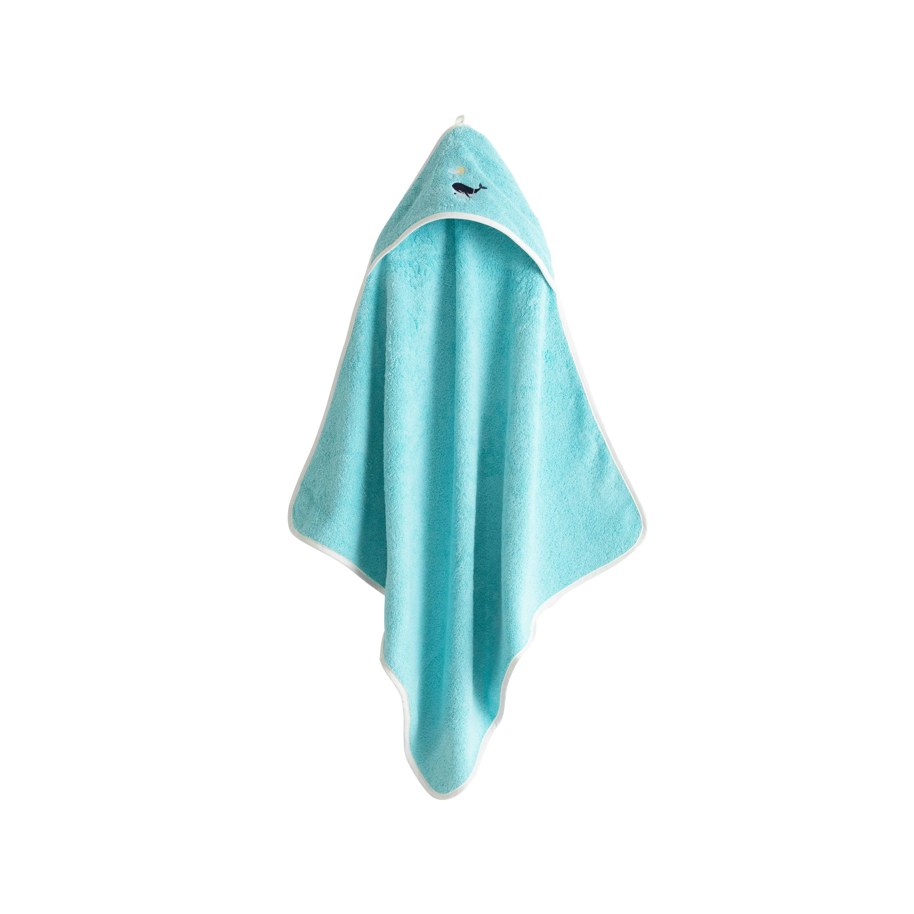 ATLANTIS - Cape de bain coton bouclette brodé bleu 80 x 80 cm