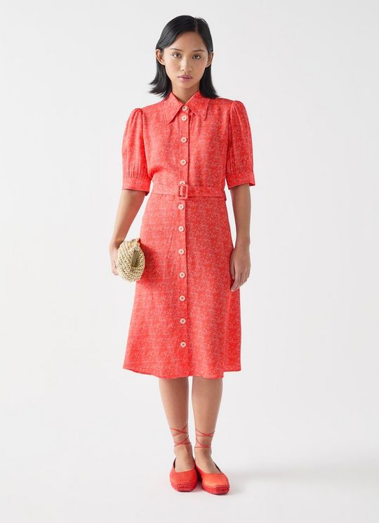 Valerie Petite Soft Pink & Red Swirl Print Shirt Dress