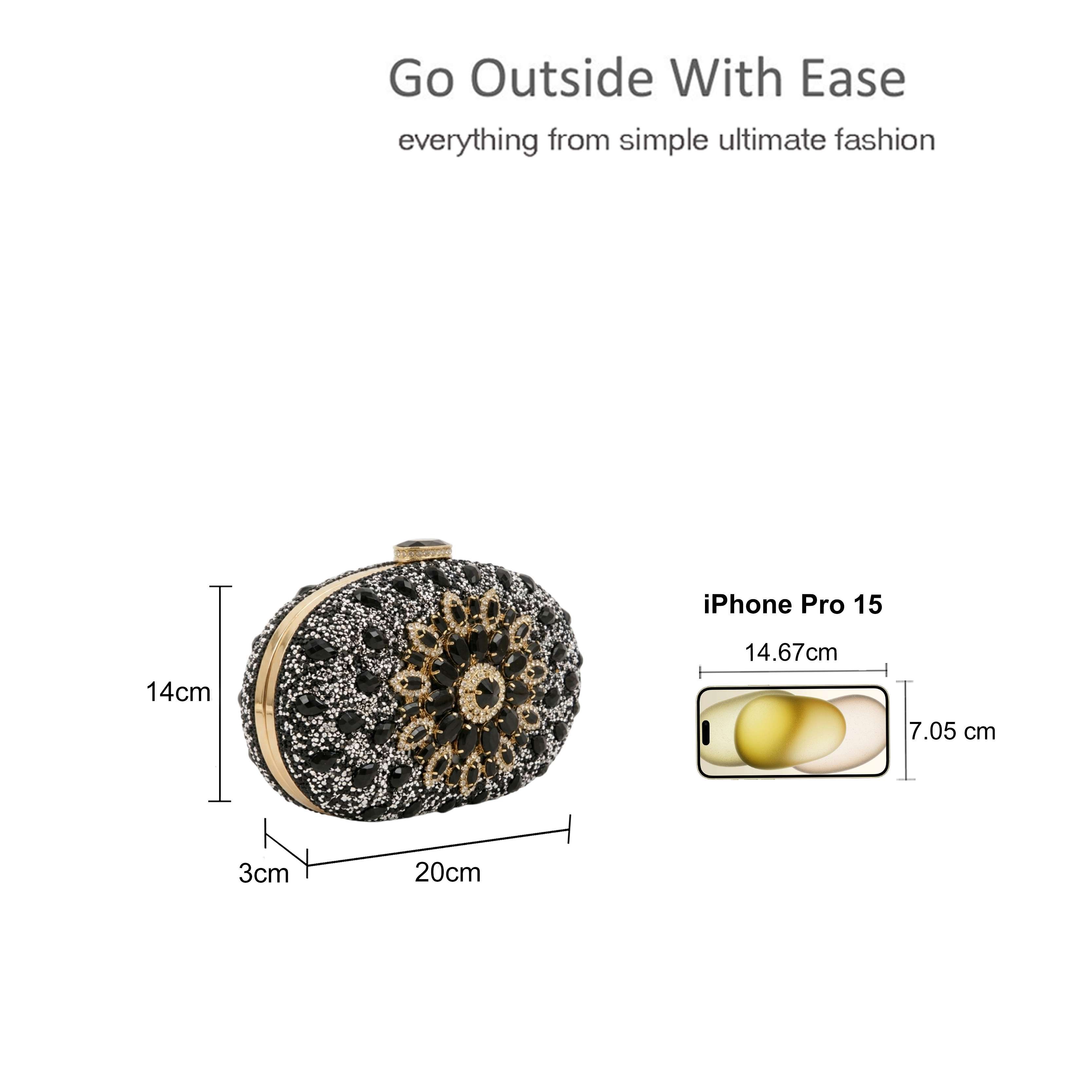 Kitise Floral Diamante Oval Evening Party Clutch Bag